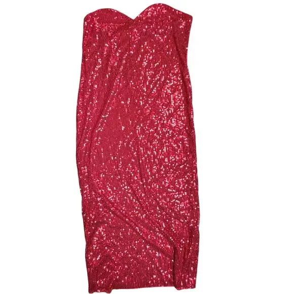 Sexy Red Sequin Strapless Glam Dress XXL Stretchy Curvy Party New Years Eve - Picture 3 of 6